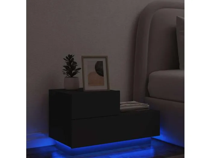Nachttisch mit LED-Leuchten Schwarz 70x36x40,5 cm