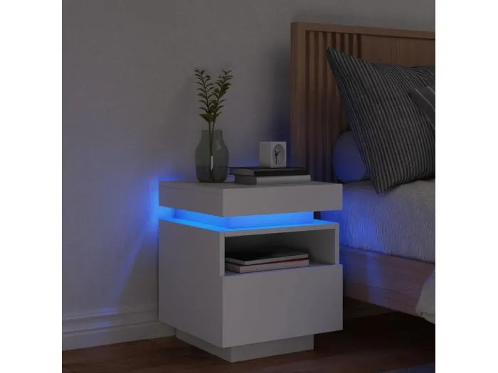 Nachttisch mit LED-Leuchten Weiß 40x39x48,5 cm