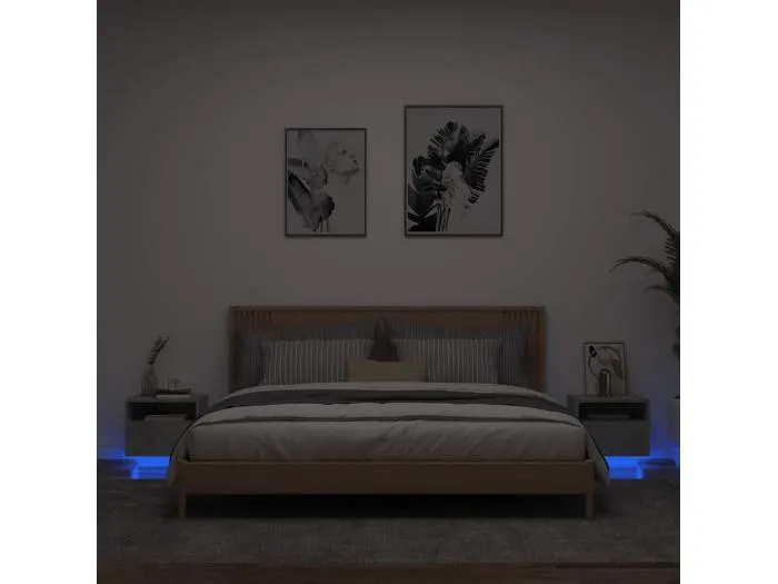 Nachttische mit LED-Leuchten 2 Stk. Betongrau 40x39x37 cm