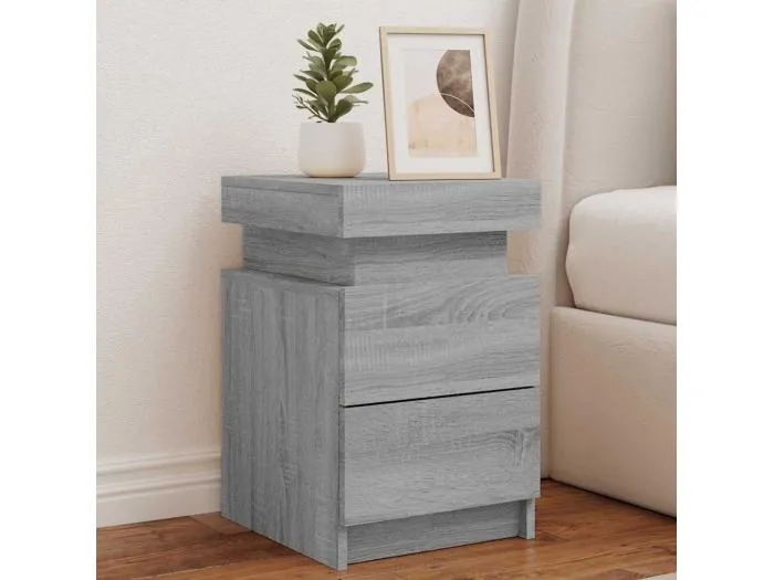 Nachttische mit LED-Leuchten 2 Stk. Grau Sonoma 35x39x55 cm