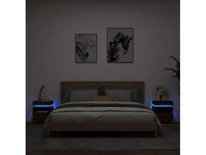 Nachttische mit LED-Leuchten 2 Stk. Braun Eiche 40x39x48,5 cm