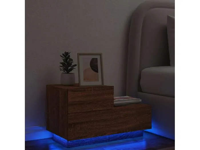 Nachttisch mit LED-Leuchten Braun Eichen-Optik 70x36x40,5 cm