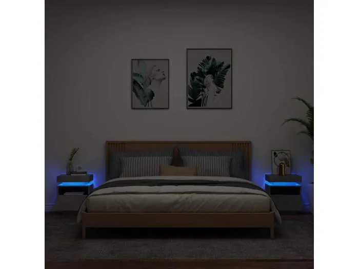 Nachttische mit LED-Leuchten 2 Stk. Betongrau 40x39x48,5 cm