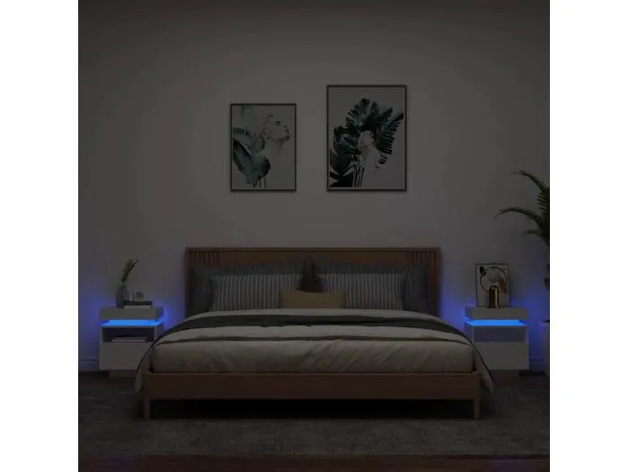 Nachttische mit LED-Leuchten 2 Stk. Weiß 40x39x48,5 cm