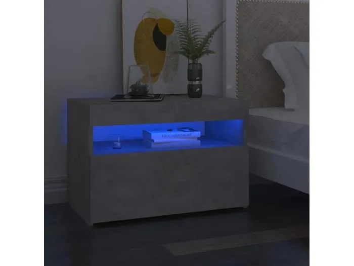 Nachttische mit LED-Leuchten 2 Stk. Betongrau 60x35x40 cm