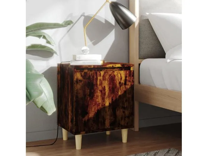 Nachttisch mit Massivholz-Beinen Räuchereiche 40x30x50 cm