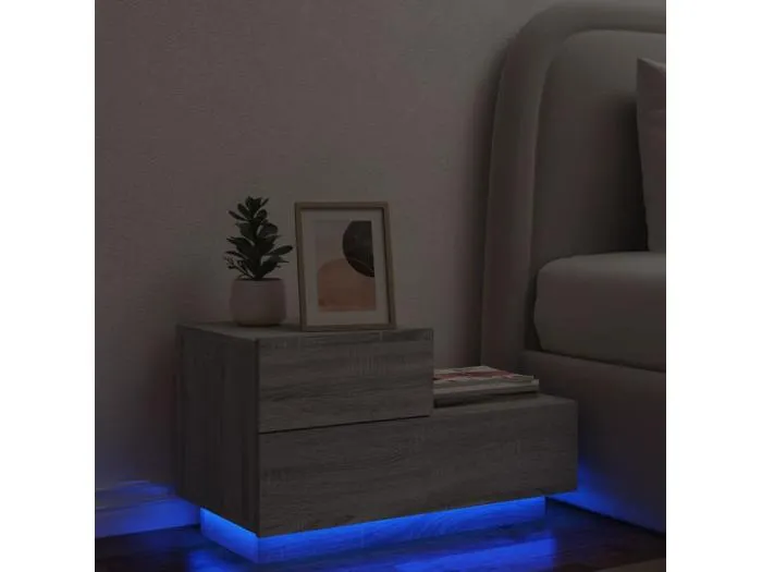 Nachttisch mit LED-Leuchten Grau Sonoma 70x36x40,5 cm