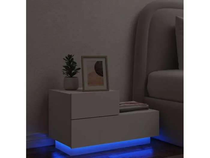 Nachttisch mit LED-Leuchten Weiß 70x36x40,5 cm