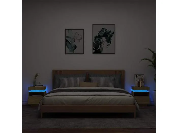 Nachttische mit LED-Leuchten 2 Stk. Sonoma Eiche 40x39x48,5 cm