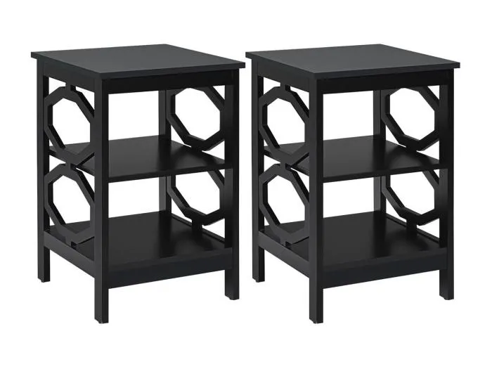 2er Set Nachttisch OO-förmiger Beistelltisch mit 3 Ebenen Couchtisch 40 x 40 x 61 cm Schwarz