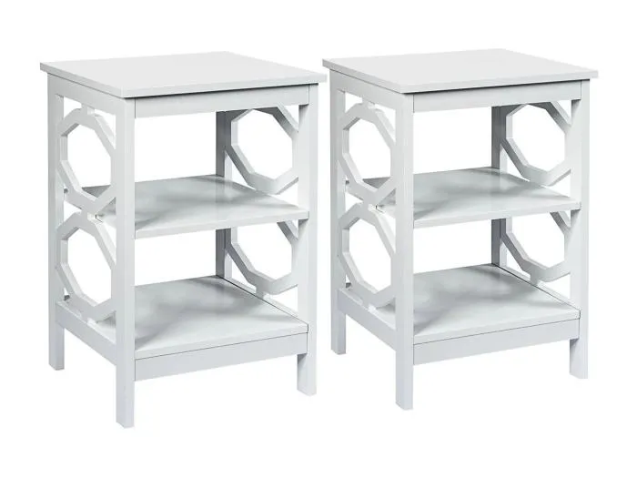 2er Set Nachttisch OO-förmiger Beistelltisch mit 3 Ebenen Couchtisch 40 x 40 x 61 cm Weiß