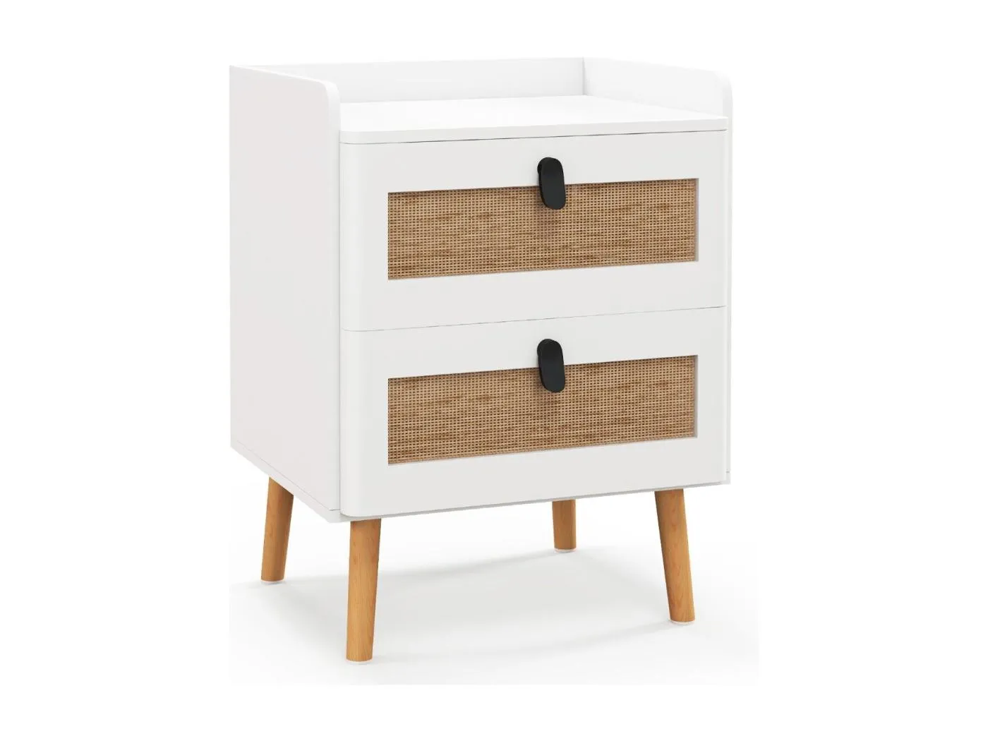 Nachttisch mit 2 Schubladen Massivholzbeine Nachtkommode im Boho-Stil 45 x 40 x 57 cm