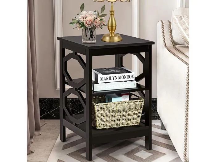 2er Set Nachttisch OO-förmiger Beistelltisch mit 3 Ebenen Couchtisch 40 x 40 x 61 cm Braun