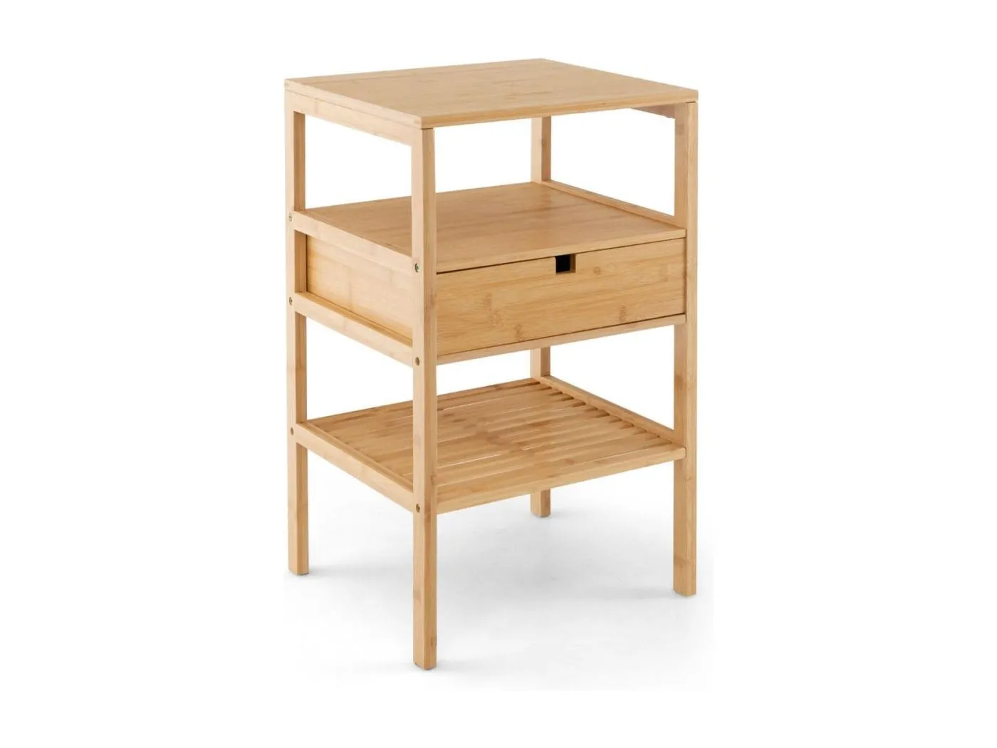 3-stufiger Nachttisch aus Bambus mit Schublade und Lattenregal Beistelltisch Natur