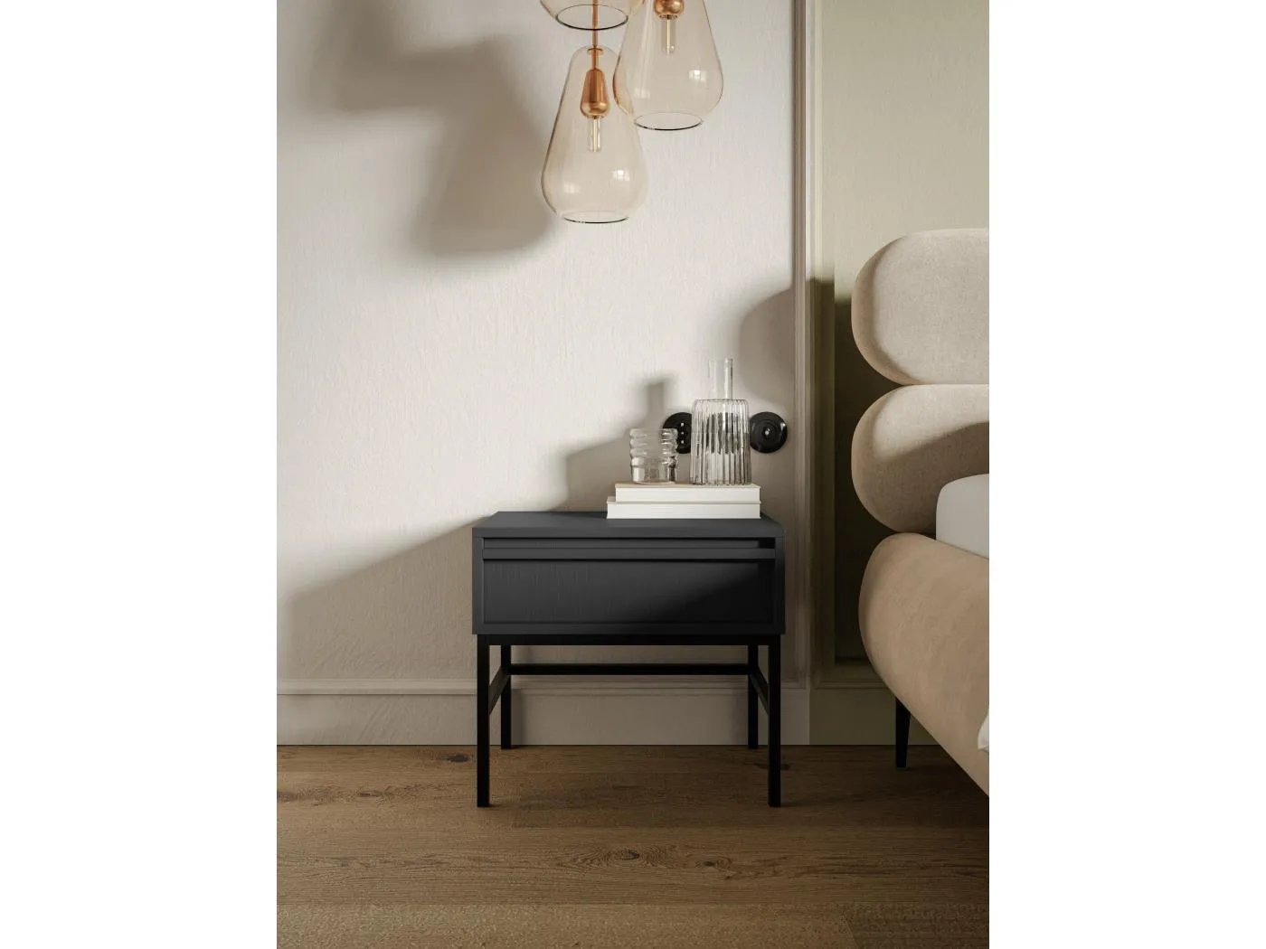 Nachttisch mit Schublade und Metallgestell, Schwarz, 50 cm - EVO