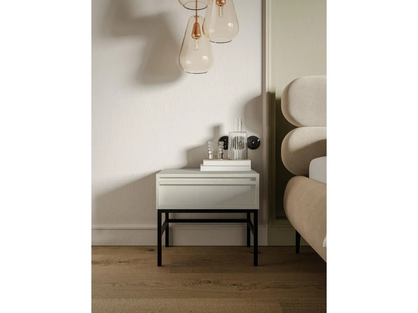 Nachttisch mit Schublade und Metallgestell, Hellbeige, 50 cm - EVO