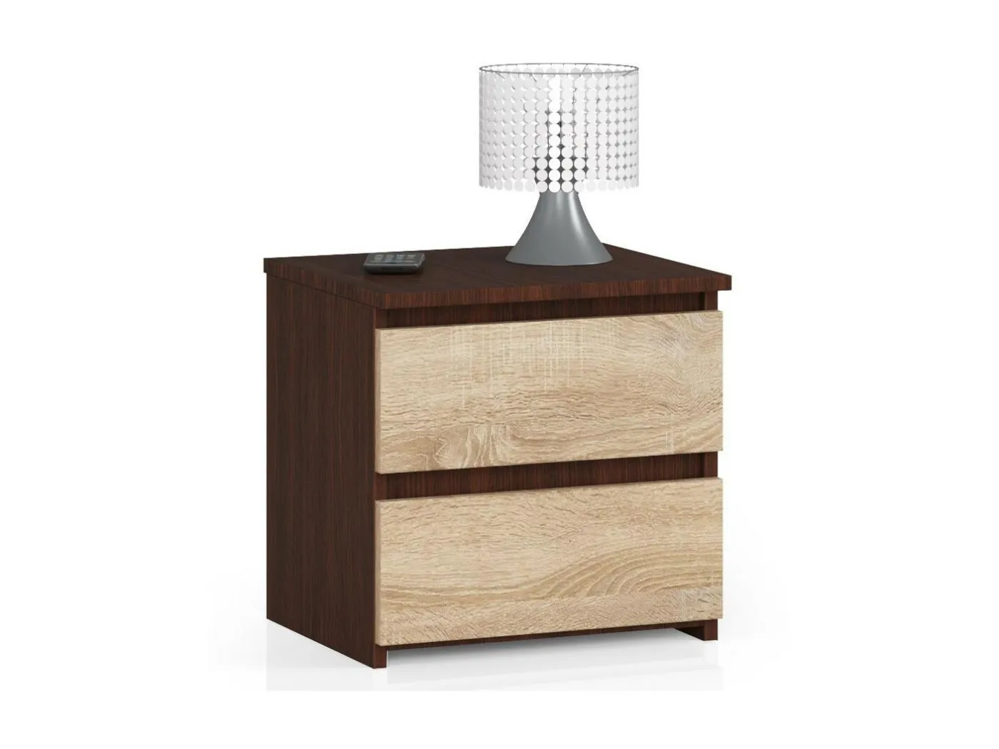 Nachttisch in minimalistischer Optik AKORD CL2 in der Farbe Wenge mit 2 Schubladen Front Sonoma-Eiche B40 x H40 x T35 cm