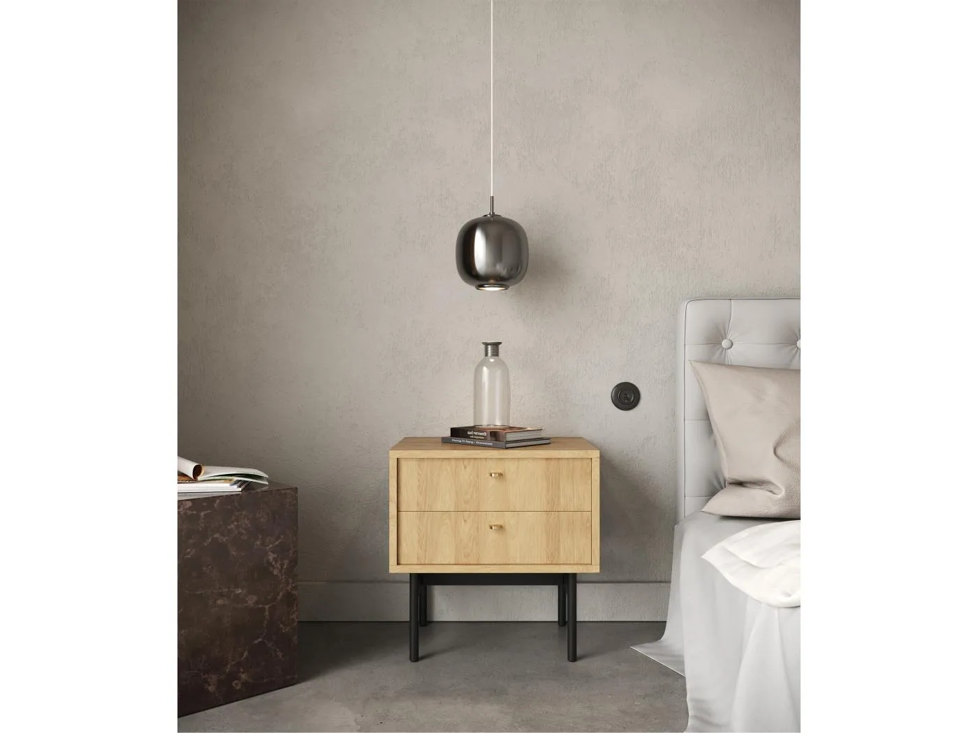 Nachttisch mit 2 Schubladen - Holzoptik Hickory Natur - 55 cm - OLAR