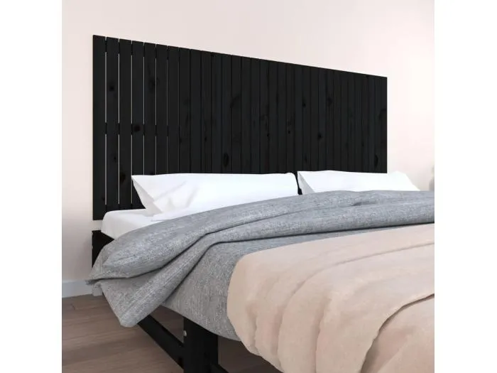 Wand-Kopfteil Schwarz 204x3x90 cm Massivholz Kiefer