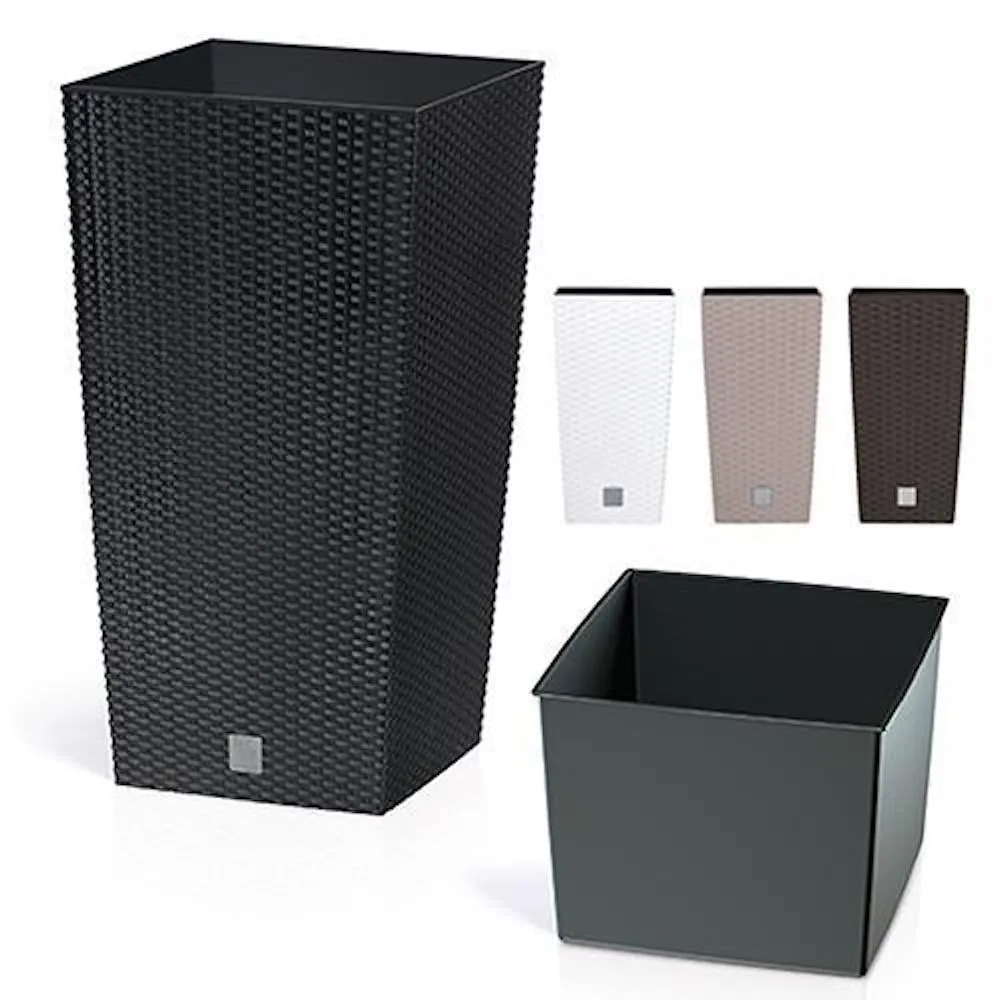 PROREGAL Blumentopf Rattan Quadrat 225x225x421mm, 8/16,3Lit Rato Square, Schwarz