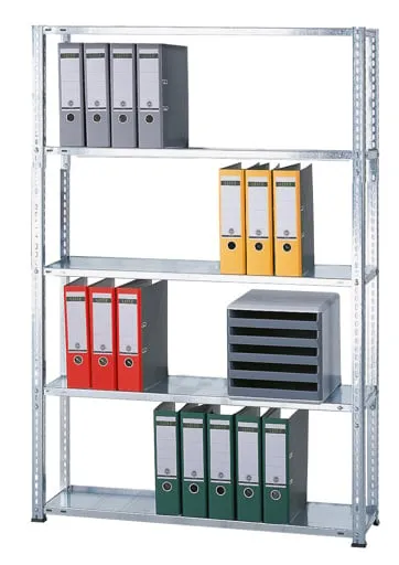 Schulte Büro-Fachbodenregal MULTIplus85 Schraubsystem ohne Anschlagleiste | Grundregal | Fachlast 85kg | HxBxT 180x100x30cm | 5 Ebenen | Einseitig nutzbar | Verzinkt