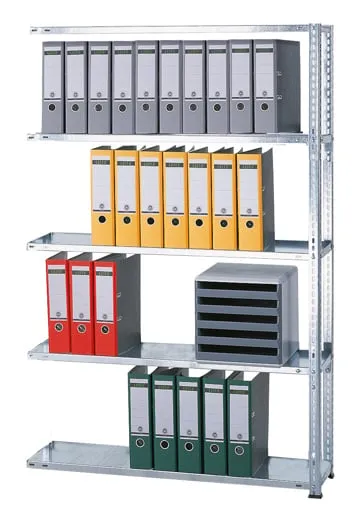 Schulte Büro-Fachbodenregal MULTIplus85 Schraubsystem ohne Anschlagleiste | Anbauregal | Fachlast 85kg | HxBxT 180x100x30cm | 5 Ebenen | Einseitig nutzbar | Verzinkt