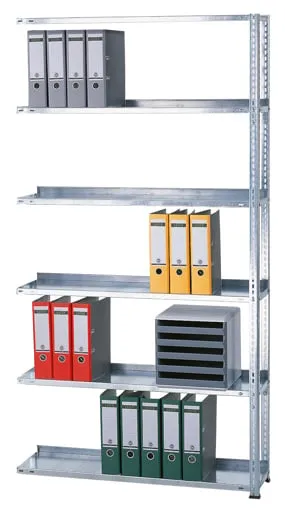 Schulte Büro-Fachbodenregal MULTIplus85 Schraubsystem mit Anschlagleiste | Anbauregal | Fachlast 85kg | HxBxT 200x100x30cm | 6 Ebenen | Einseitig nutzbar | Verzinkt