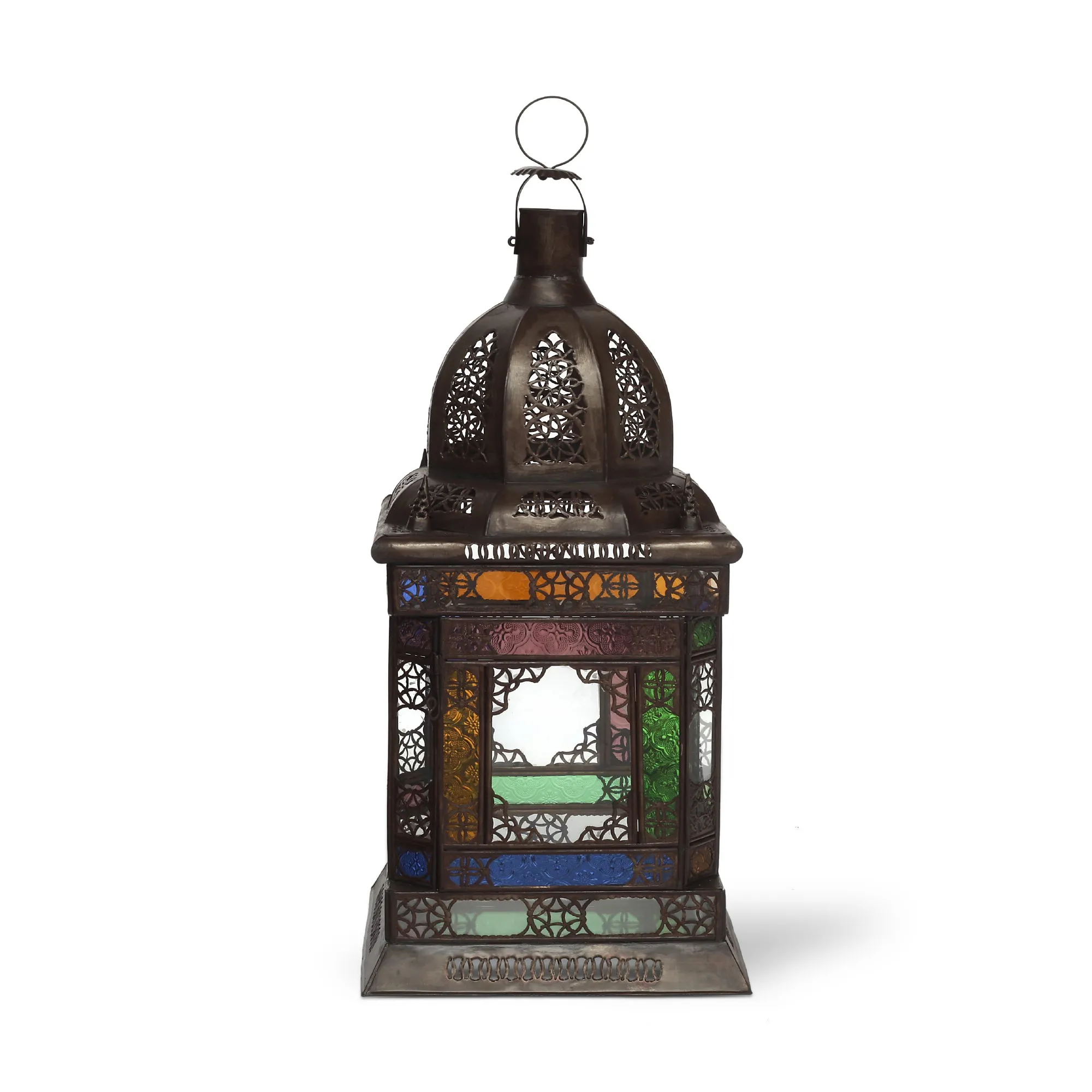 Laterne, Metall, Multicolor-Glas, T 27 cm, B 27 cm, H 70 cm