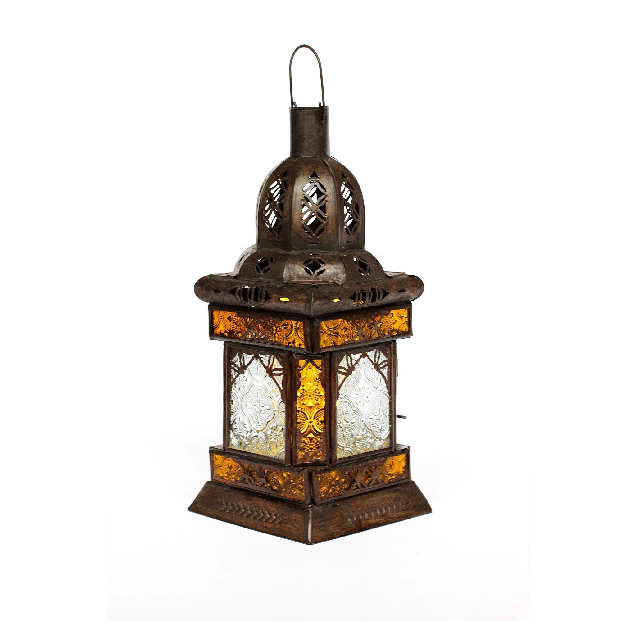 Laterne, weiß, gelb, T 12 cm, B 12 cm, H 30 cm