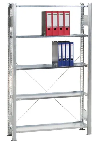 Schulte Büro-Fachbodenregal MULTIplus150 Schraubsystem ohne Mittelanschlag | Grundregal | Fachlast 150kg | 180x100x60cm | 5 Ebenen | Beidseitig nutzbar | Verzinkt