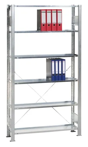 Schulte Büro-Fachbodenregal MULTIplus150 Schraubsystem ohne Mittelanschlag | Grundregal | Fachlast 150kg | 200x75x60cm | 6 Ebenen | Beidseitig nutzbar | Verzinkt