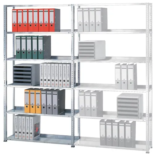 Schulte Büro-Fachbodenregal MULTIplus150 Schraubsystem ohne Mittelanschlag | Grundregal | Fachlast 150kg | 230x100x60cm | 6 Ebenen | Beidseitig nutzbar | Verzinkt