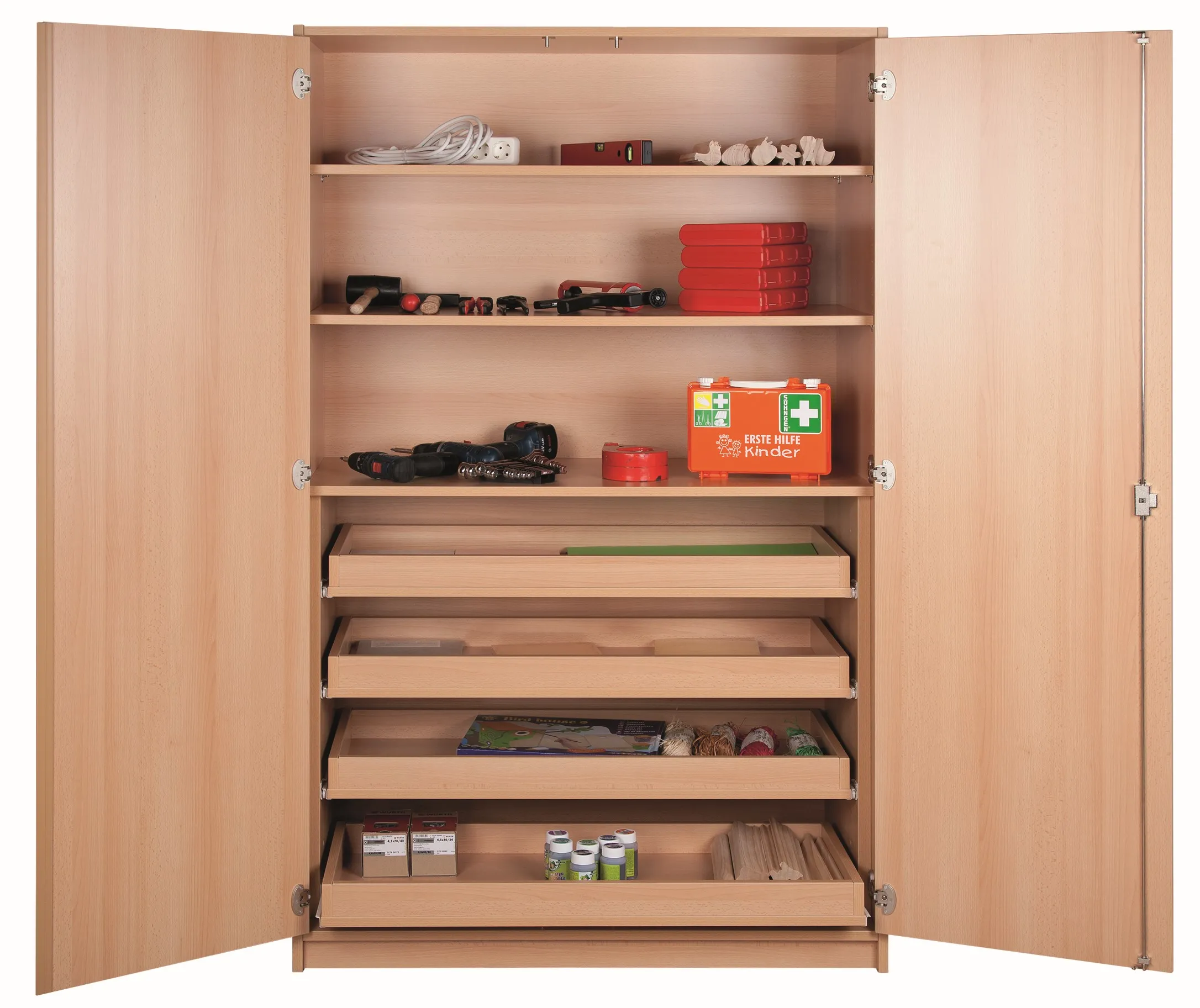 Werkschrank mit Rollauszügen und verstellbaren Böden