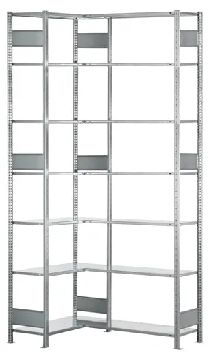 Schulte Eckregal | Grundregal (Felder A+B) | HxBxT 300x100x30cm | 2x7 Ebenen | Längenriegel | Verzinkt