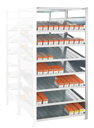 Schulte Doppel-Kanbanregal MULTIplus150 | Anbauregal | HxBxT 200x100x50cm | 7 Ebenen | Fachlast 150kg | mit Trenn- und Seitenführungen | Verzinkt