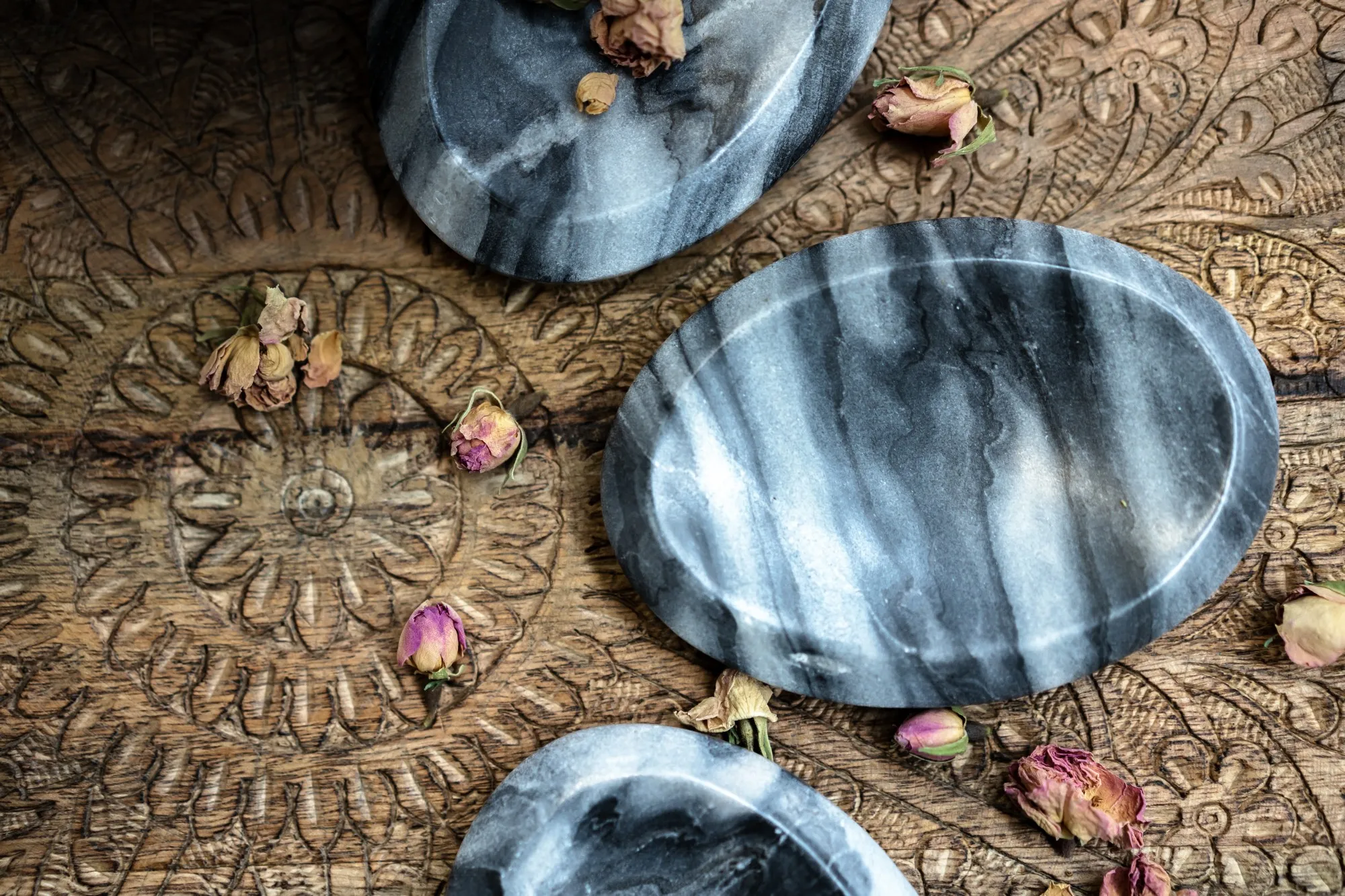 Speckstein-Schale 'Dipa', T 14 cm, B 11 cm, H 1,5 cm