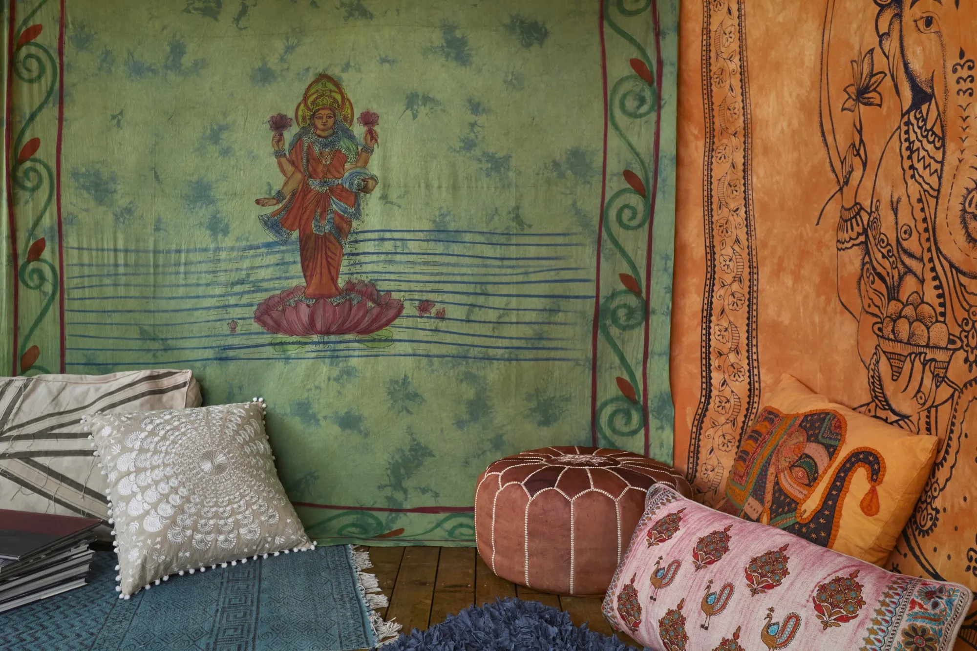 Tagesdecke 'Göttin', grün, multicolor, H 210 cm, B 210 cm