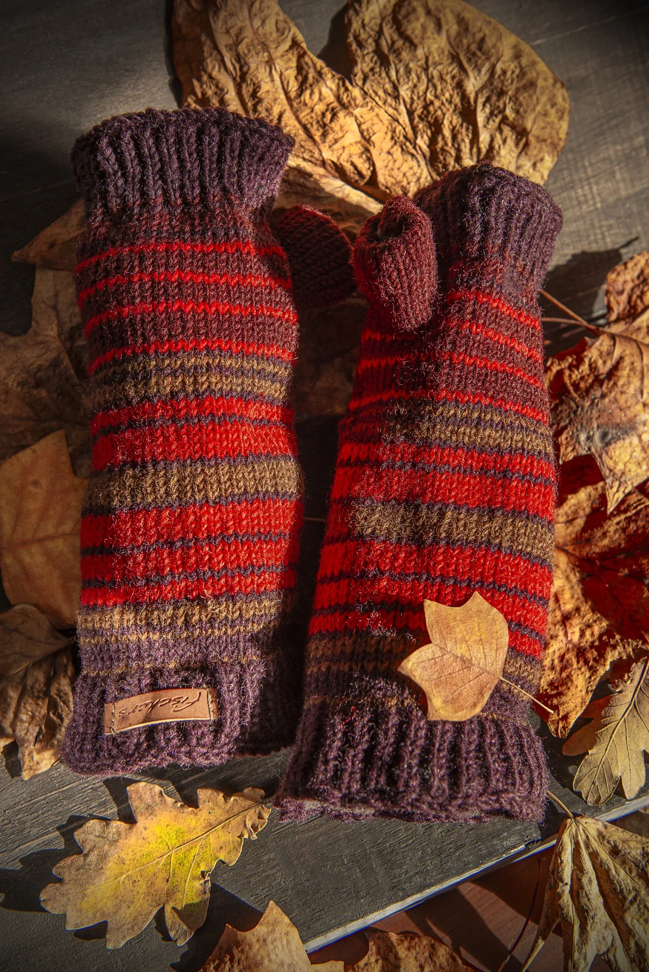 Pulswärmer, rot, braun gestreift