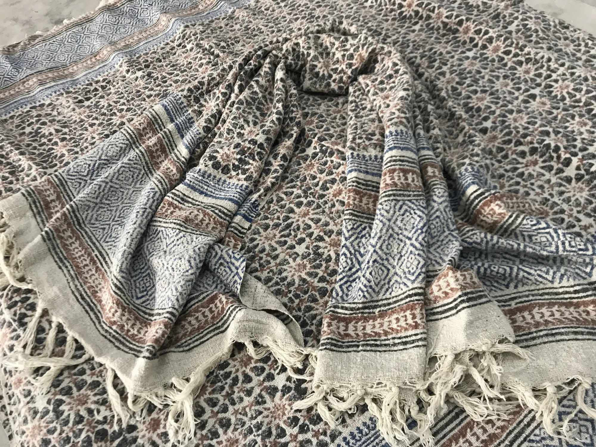 Throw 'Marari', braun, blau, L 170 cm, B 125 cm