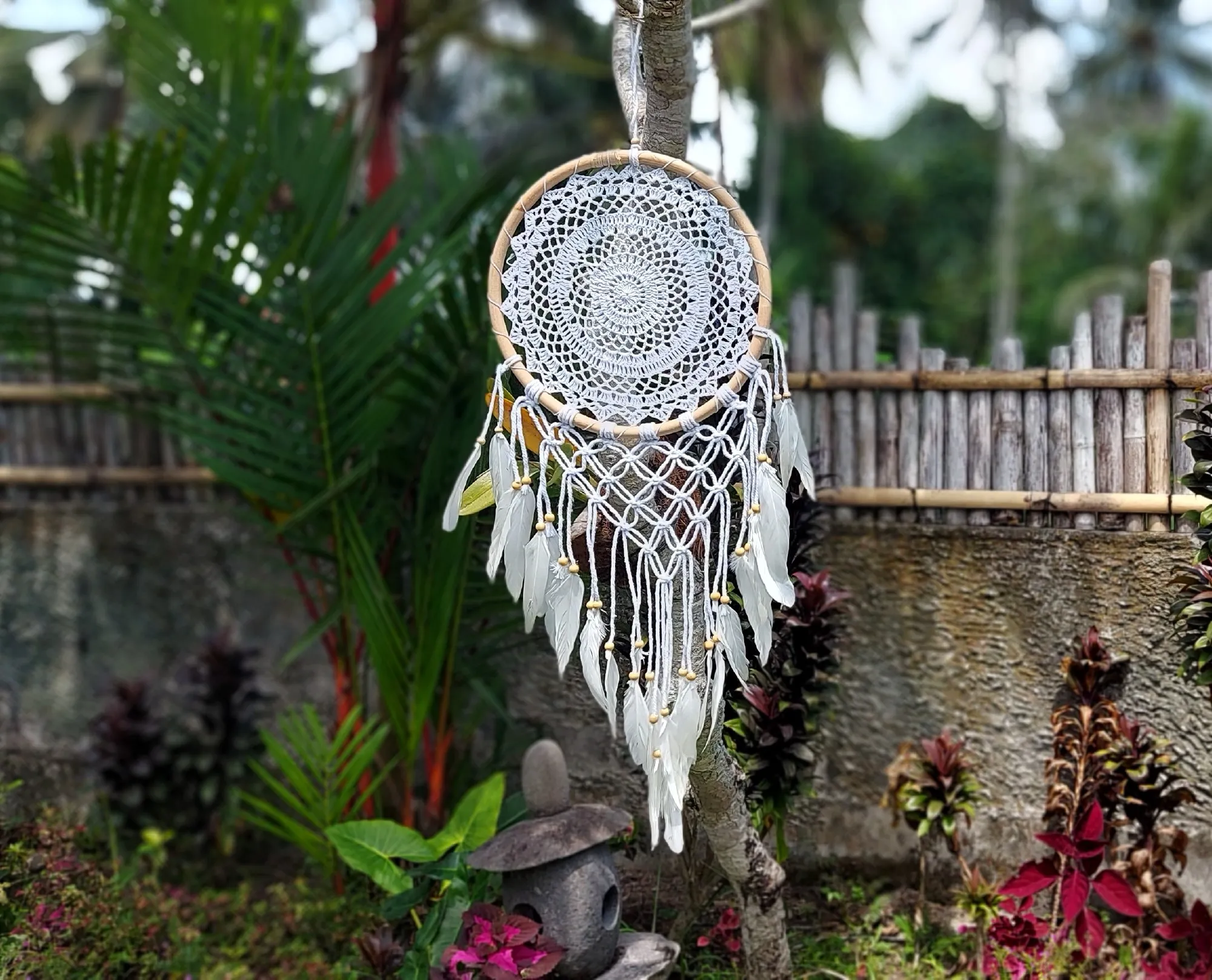 Traumfänger 'Mandala', weiß, Ø 32 cm, H 100 cm