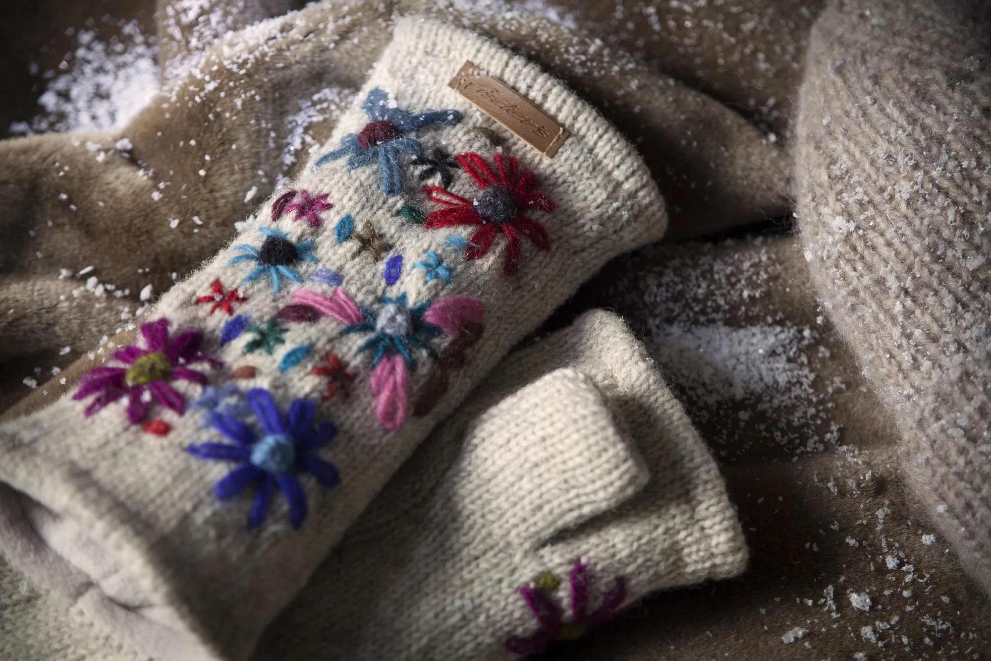 Pulswärmer 'Flora', natur-weiß, multicolor