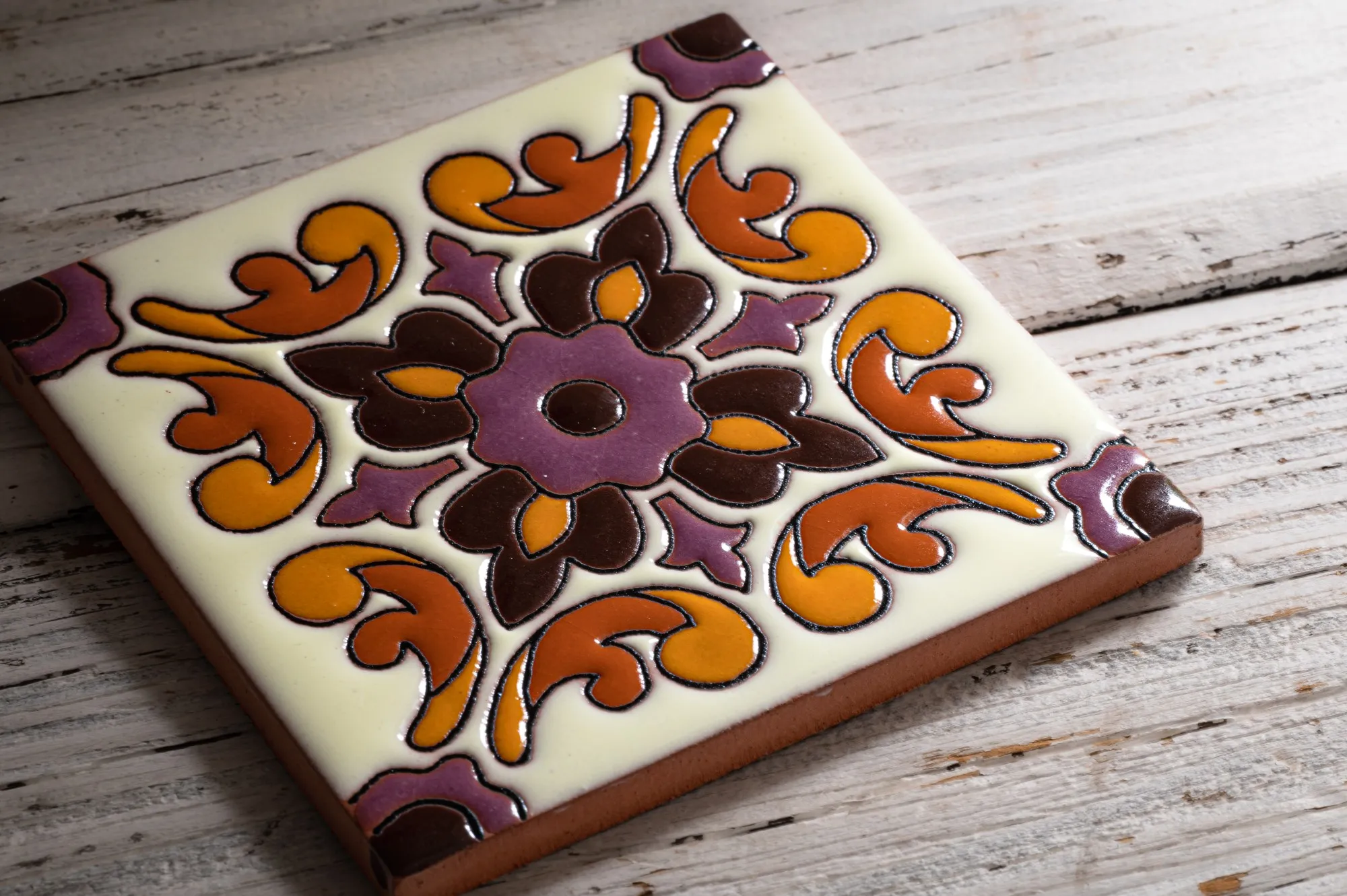 Reliefkachel 'Ornamento', multicolor, T 10 cm, B 10 cm, H 0,5 cm