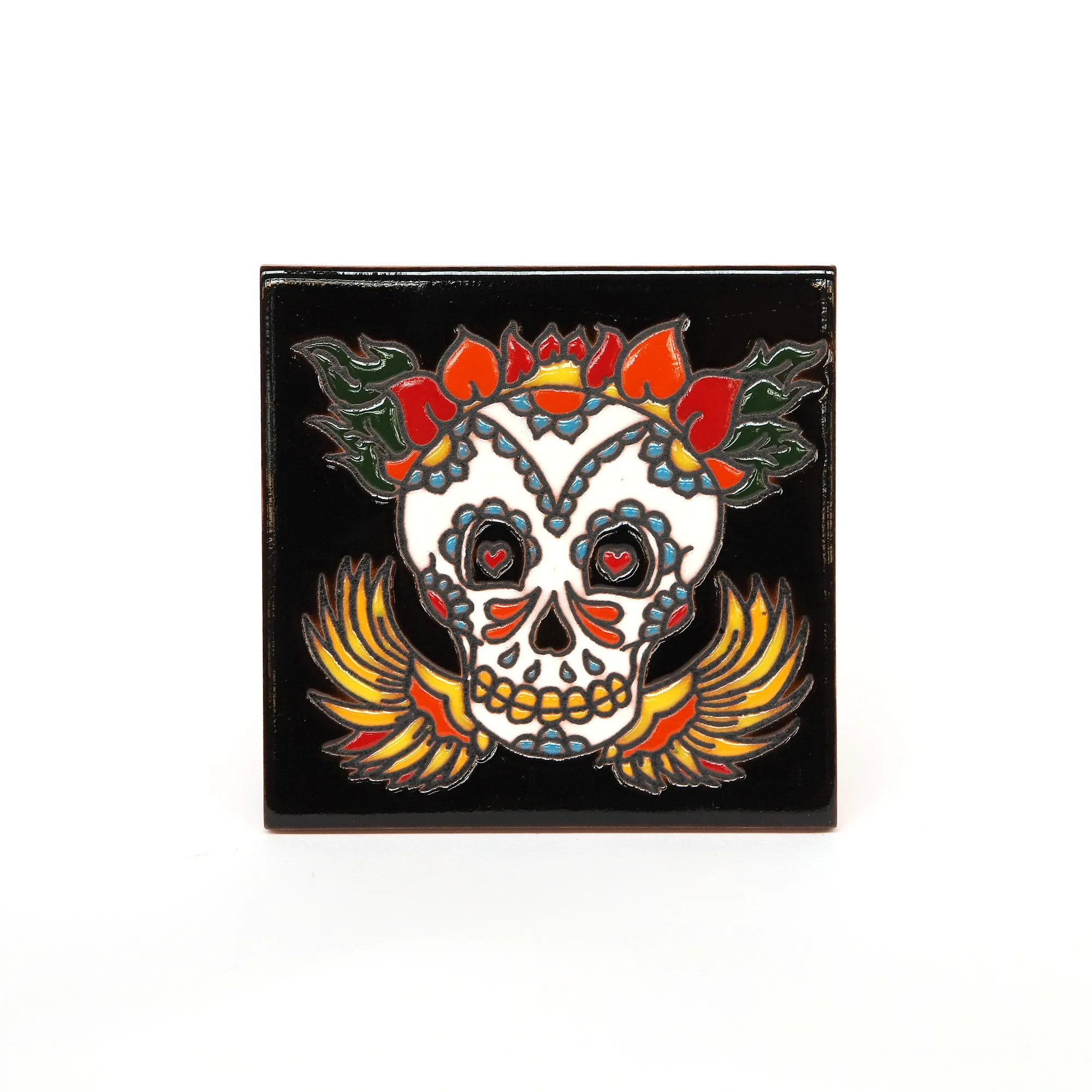 Reliefkachel 'Muerta', schwarz, multicolor, T 10 cm, B 10 cm, H 0,5 cm