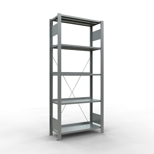 Schulte Büro-Fachbodenregal MULTIplus85 Stecksystem mit Anschlagleiste | Grundregal | Fachlast 85kg | HxBxT 180x75x30cm | 5 Ebenen | Einseitig nutzbar | Verzinkt