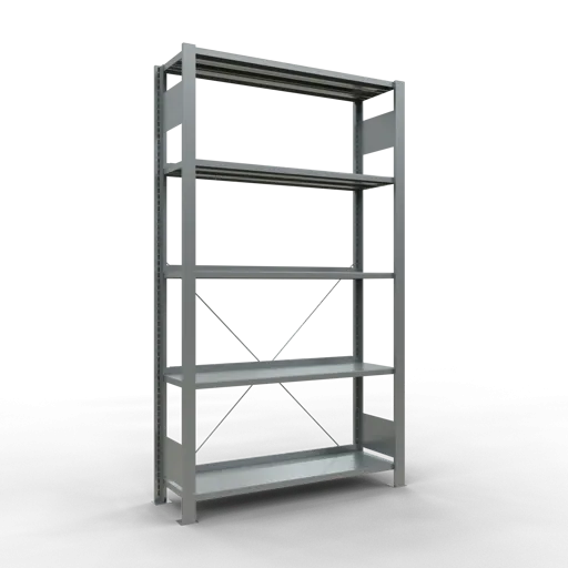 Schulte Büro-Fachbodenregal MULTIplus85 Stecksystem mit Anschlagleiste | Grundregal | Fachlast 85kg | HxBxT 180x100x30cm | 5 Ebenen | Einseitig nutzbar | Verzinkt