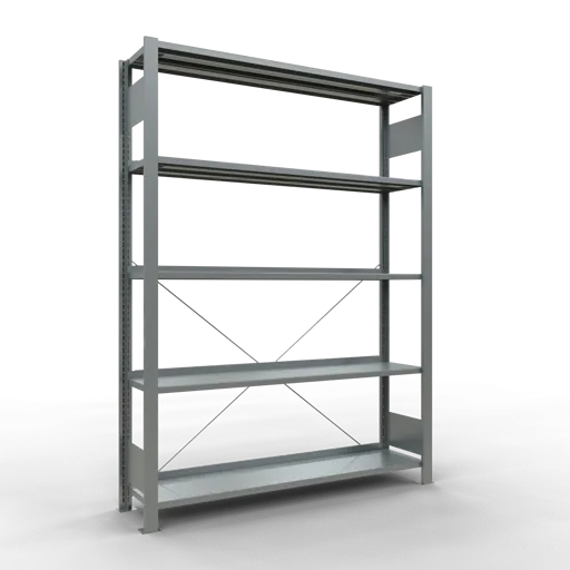 Schulte Büro-Fachbodenregal MULTIplus85 Stecksystem mit Anschlagleiste | Grundregal | Fachlast 85kg | HxBxT 180x130x30cm | 5 Ebenen | Einseitig nutzbar | Verzinkt