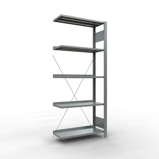 Schulte Büro-Fachbodenregal MULTIplus85 Stecksystem mit Anschlagleiste | Anbauregal | Fachlast 85kg | HxBxT 180x75x30cm | 5 Ebenen | Einseitig nutzbar | Verzinkt