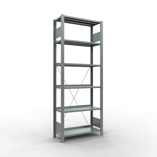 Schulte Büro-Fachbodenregal MULTIplus85 Stecksystem mit Anschlagleiste | Grundregal | Fachlast 85kg | HxBxT 200x75x30cm | 6 Ebenen | Einseitig nutzbar | Verzinkt