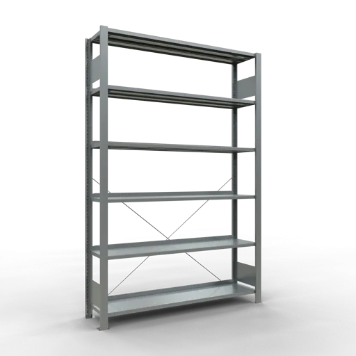 Schulte Büro-Fachbodenregal MULTIplus85 Stecksystem mit Anschlagleiste | Grundregal | Fachlast 85kg | HxBxT 200x130x30cm | 6 Ebenen | Einseitig nutzbar | Verzinkt