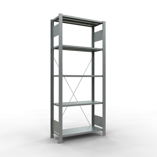 Schulte Büro-Fachbodenregal MULTIplus85 Stecksystem ohne Anschlagleiste | Grundregal | Fachlast 85kg | HxBxT 180x75x30cm | 5 Ebenen | Einseitig nutzbar | Verzinkt